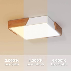 Plafoniera LED Quadrata 18W CCT 30x30cm Legno/Bianco