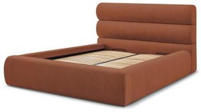 Letto matrimoniale imbottito arancione con contenitore con griglia 160x200 cm Jagna - Bobochic Paris