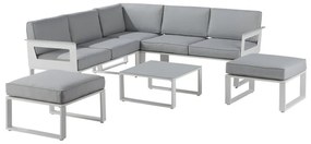 Salotto da giardino angolare Odyssea NATERIAL bianco con cuscini in poliestere grigio per 7 persone