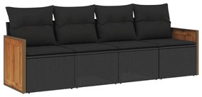 Set Divani da Giardino 4 pz con Cuscini Nero in Polyrattan