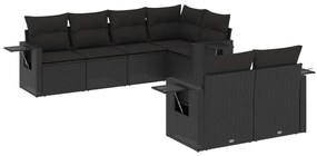 Set divani da giardino con cuscini 7pz nero polyrattan