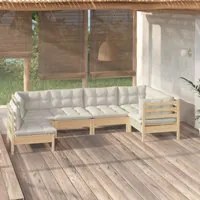 Set Divani da Giardino 6 pz con Cuscini Crema in Massello di Pino cod mxl 41352