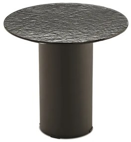 Tavolino tondo WAYLON 45 con base in metallo Nero e piano in vetro martellato Fumč