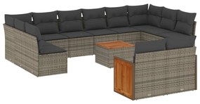 Set divani da giardino 13 pz con cuscini grigio in polyrattan