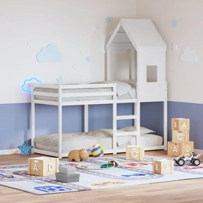 Letto A Castello Con Tetto Bianco 90x200 Cm İn Legno Di Pino /