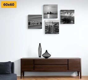 Set di quadri – Mare e spiaggia in bianco e nero