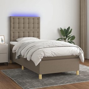 Letto A Molle Con Materasso E Led Tortora 90x190 Cm İn Tessuto /