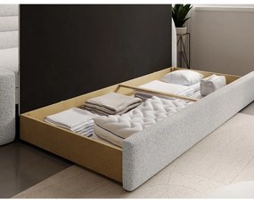 Divano color crema allungabile/con contenitore con penisola a destra e rivestimento in bouclé 223 cm Fabillo – ELTAP