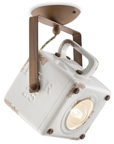 Plafoniera Vintage Industrial Ferro E Ceramica Bianco 1 Luce E27