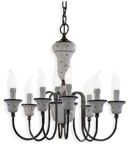 Lampadario Classico Sanremo Metallo E Ceramica Bianco Filo Blu 8 Luce E14