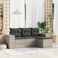 Set Divano da Giardino 4pz con Cuscini Grigio Chiaro Polyrattan 3222471