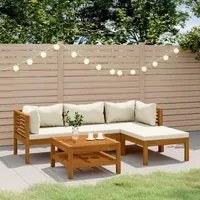 Set Divani da Giardino 5 pz con Cuscini Crema in Legno Acacia 3086927