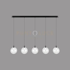 Lampada a sospensione bolla, metallo nero opaco + 5 luci in vetro t...
