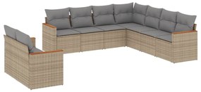 Set divano da giardino 9 pz con cuscini beige misto polyrattan