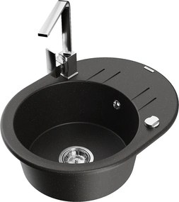 Mexen Kevin lavello in granito a 1 vasca con scolapiatti e rubinetto da cucina Rita, nero/oro metallizzato - 6517-75-670300-00