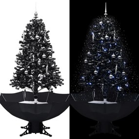 Albero di Natale con Nevicata e Base ad Ombrello in PVC, Nero / 170cm