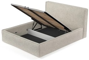 Letto matrimoniale imbottito beige con spazio contenitivo e rete 200x200 cm Lounge L - Maison de Rêve