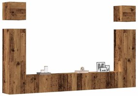 Set Mobile Tv 6 Pz Montato A Parete Legno Antico İn Truciolato /