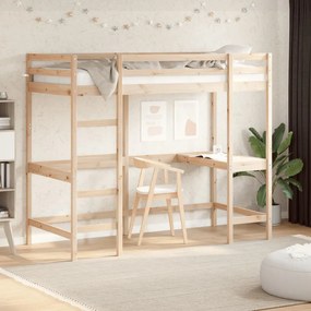 Letto Soppalco Con Scrivania 90x200 Cm Legno Massello Pino /