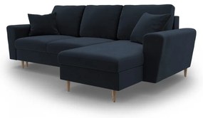 Divano angolare blu scuro allungabile e con contenitore con rivestimento in velluto Kyoto – Cosmopolitan Design