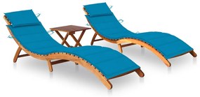 Sdraio 2 Pz Con Tavolo E Cuscini İn Legno Massello Di Acacia /
