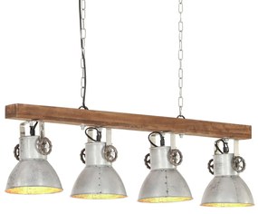 Lampada A Sospensione Industriale Argento E27 Legno Di Mango /