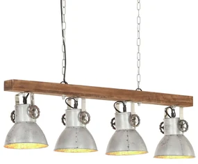 Lampada A Sospensione Industriale Argento E27 Legno Di Mango /