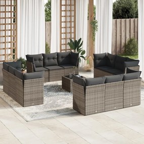 Set divani da giardino 13 pz con cuscini grigio in polyrattan