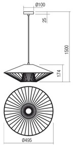 Redo 01-3010 - Lampada a sospensione con cavo GRILL 1xE27/42W/230V Ø 49,5 cm nero/turchese