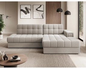 Divano angolare beige allungabile (con penisola a destra/con chaise lounge) con rivestimento in velluto Blezalt – ELTAP