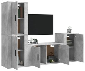 Set di mobili porta tv 4 pz grigio cemento in legno multistrato