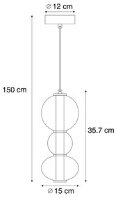 Lampada a sospensione Art Déco nera con vetro fumé e trasparente 3 luci con LED - Lizzy