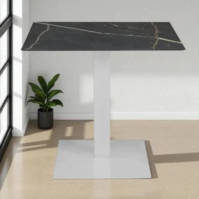Tavolo bar pub ristorante 80x80 cm per esterno base bianca piano HPL Marmo Nero H 74