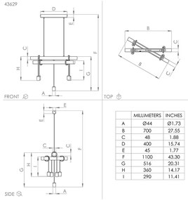 Lampadario Industrial Townshend 5 Luci Metallo Nero E Marrone