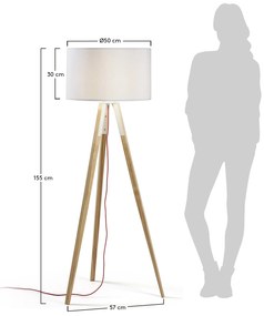 Kave Home - Lampada da terra Iguazu, bianco e legno