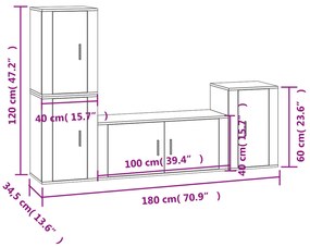 Set di Mobili Porta TV 4 pz Grigio Cemento in Legno Multistrato