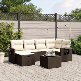 Set divano da giardino 6 pz con cuscini marrone in polyrattan