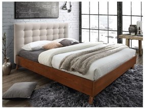 Letto matrimoniale 180 x 200 cm in Tessuto beige e legno - FRANCESCO