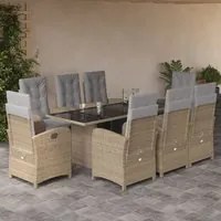 Set da Pranzo da Giardino 9 pz con Cuscini Beige in Polyrattancod mxl 112412