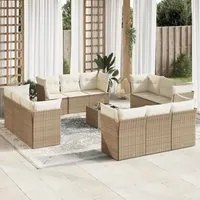 Set Divano da Giardino 13 pz con Cuscini Beige in Polyrattan 3249177