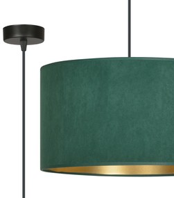 Sospensione 1 Luce Ganesha In Acciaio Nero E Paralume In Tessuto Verde