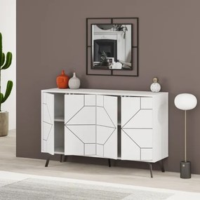 Madia Moderna 4 Ante 123 Cm Design Geometrico Piedi Metallici Dune Bianca