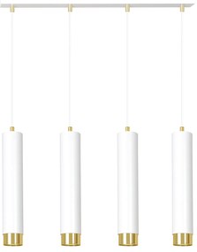 Lampadario 4 Luci Brunilde In Acciaio Bianco E Tubolari In Bianco E Oro