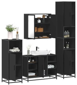 Set Mobili Da Bagno 4 Pz Nero İn Legno Multistrato /