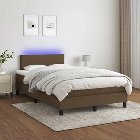 Letto a molle materasso e led marronescuro 120x190cm in tessuto