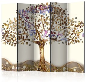 Paravento design Albero d'oro II - astrazione artistica di un albero dorato e foglie