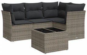 Set divano da giardino 5 pz con cuscini grigio in polyrattan