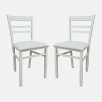 Sedia CiudadRodr, Sedia classica in legno con fondello in ecopelle , Ideale per sala da pranzo, cucina o salotto, Cm 41x43h86, Bianco, Set da 2