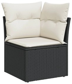 Set divani da giardino 11 pz con cuscini in polyrattan nero