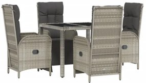 Set da Pranzo da Giardino 5 pz con Cuscini in Polyrattan Grigio